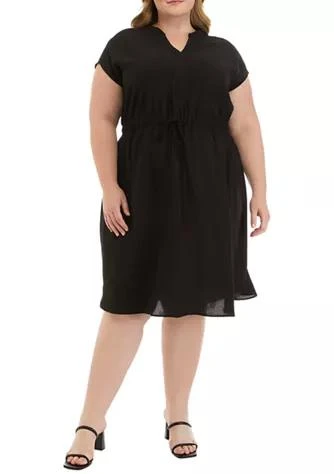 商品Sandra Darren|Darren Plus Size Dolman Sleeve Drawstring Waist Shirtdress,价格¥184,第1张图片
