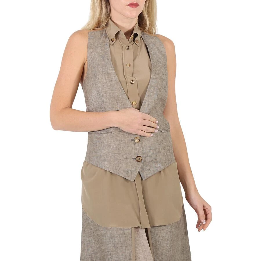 商品Burberry|Ladies Cedar Brown Melange Silk Shirt Detail Linen Remodeled Vest,价格¥1803,第1张图片
