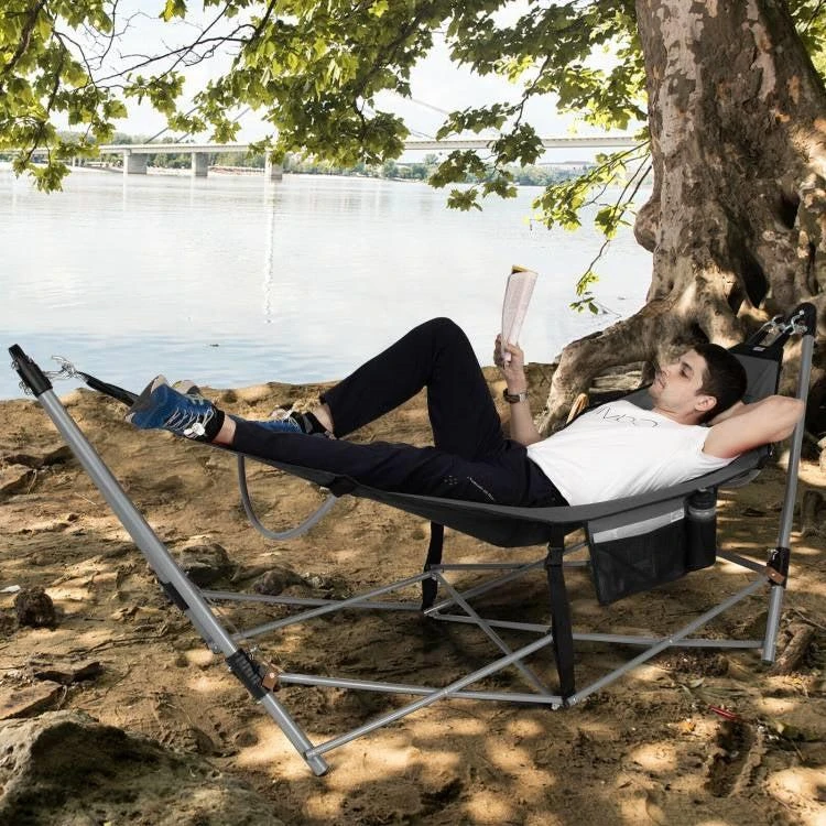商品QuikFurn|Grey Portable Camping Foldable Hammock with Stand and Carry Case,价格¥2077,第3张图片详细描述
