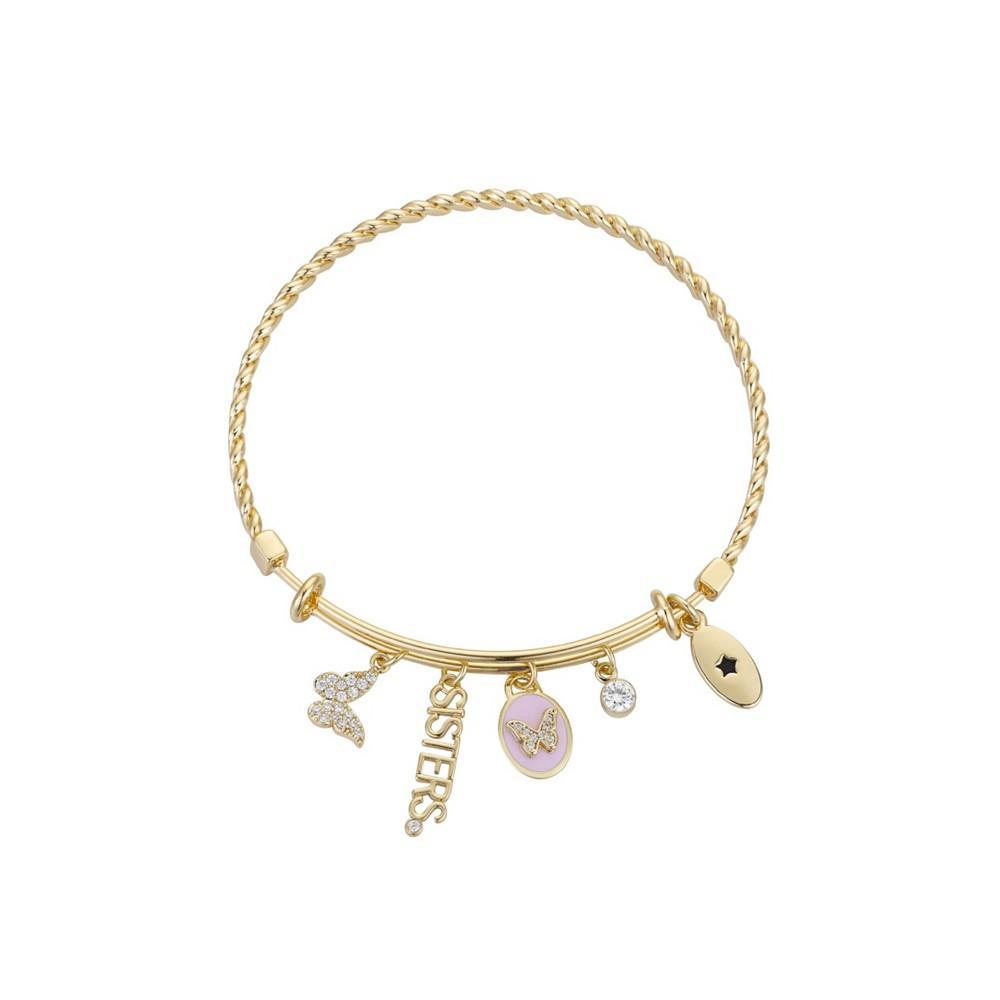 商品Unwritten|14K Gold Flash Plated Enamel And Crystal "Sister" Butterfly Adjustable Bangle,价格¥102,第1张图片