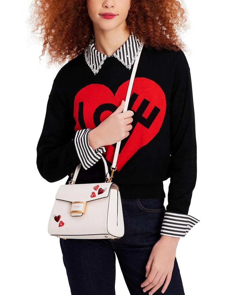 Katy Heart Embellished Texture Leather Small Top Handle Bag 商品