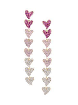商品Eye Candy LA|​The Luxe Rainbow Heart 18K Goldplated & Crystal Earrings,价格¥309,第1张图片