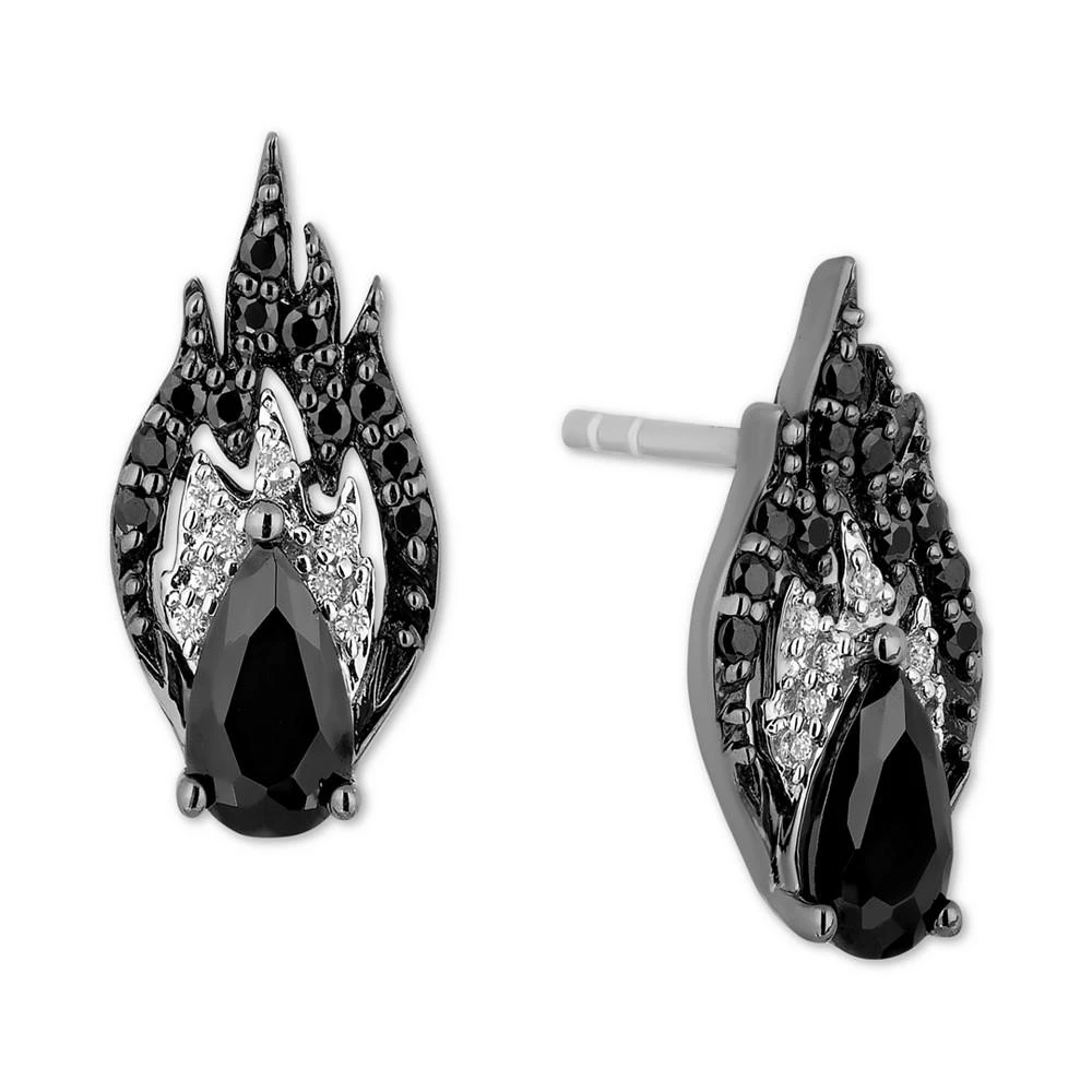 商品Enchanted Disney Fine Jewelry|Onyx (8 x 6mm), Black Diamond (1/6 ct. t.w.) & White Diamond (1/20 ct. t.w.) Maleficent Stud Earrings in Sterling Silver & Black Rhodium,价格¥3724,第1张图片