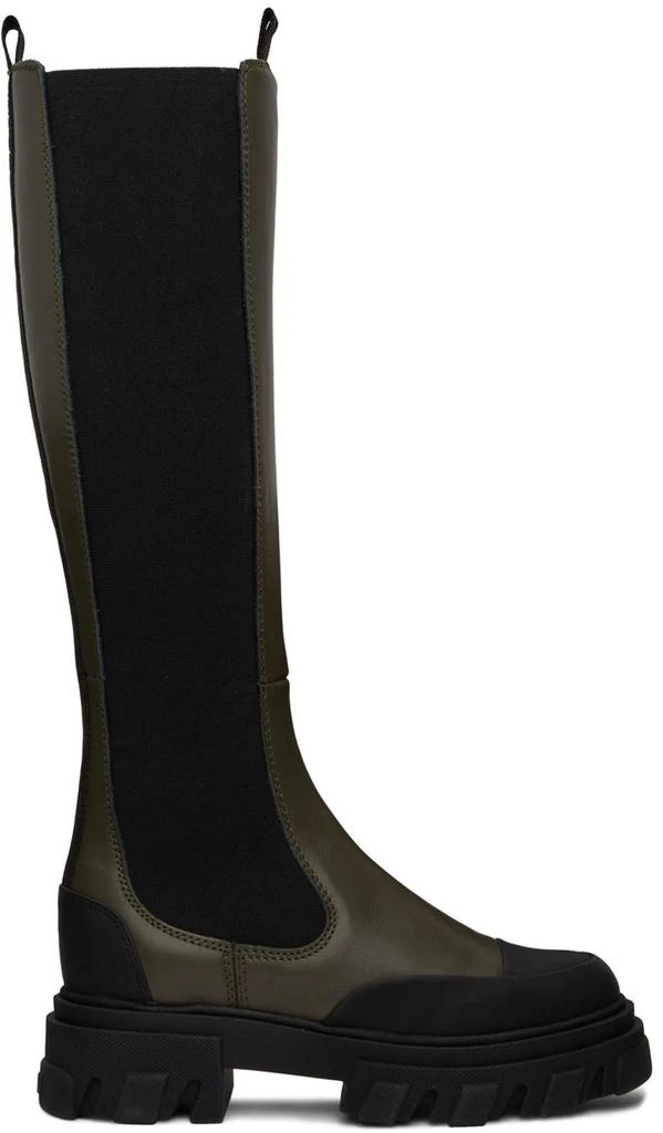 商品Ganni|Khaki & Black Cleated High Chelsea Boots,价格¥1865,第1张图片