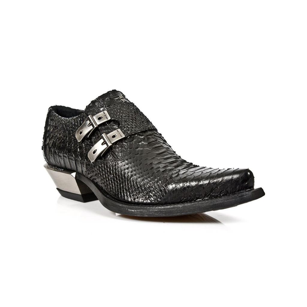Embossed Python Black Leather Buckled Shoes-7934-S2 image 2