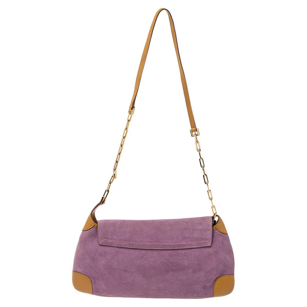 Gucci Purple/Tan Suede and Leather Tiger Charm Shoulder Bag商品第4张图片规格展示