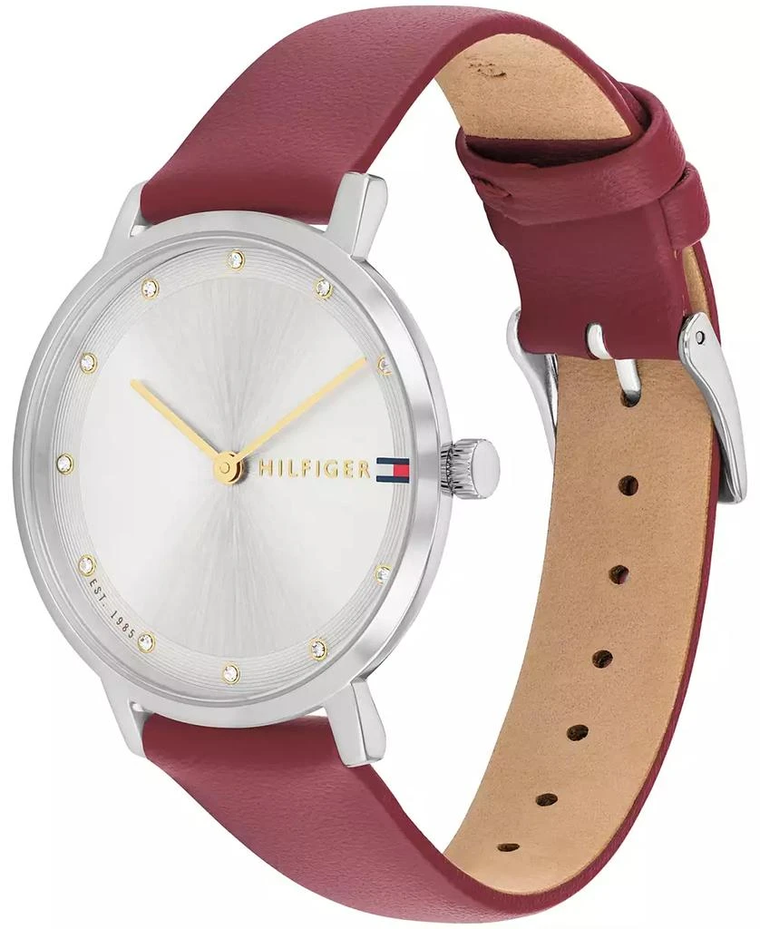 商品Tommy Hilfiger|Women's Quartz Cranberry Leather Strap Watch 35mm,价格¥733,第2张图片详细描述