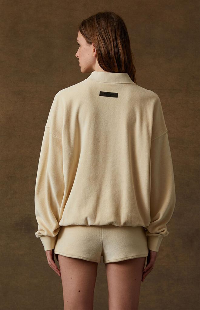 Women's Egg Shell Velour Long Sleeve Polo Sweatshirt商品第4张图片规格展示
