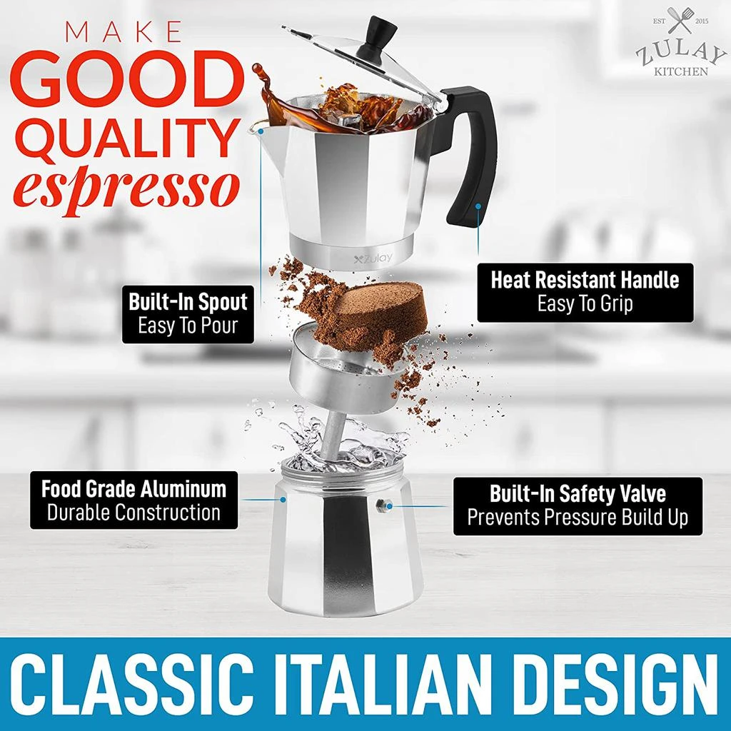 商品Zulay|Zulay Kitchen  Moka Pot, 8 Cup,价格¥269,第3张图片详细描述