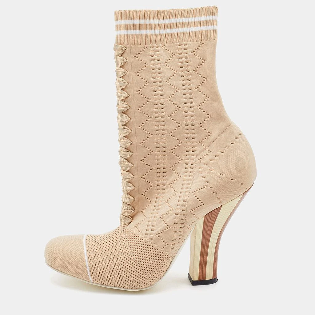 商品[二手商品] Fendi|Fendi Beige Knit Fabric Rockoko Runway Openwork Ankle Boots Size 38,价格¥2668,第1张图片