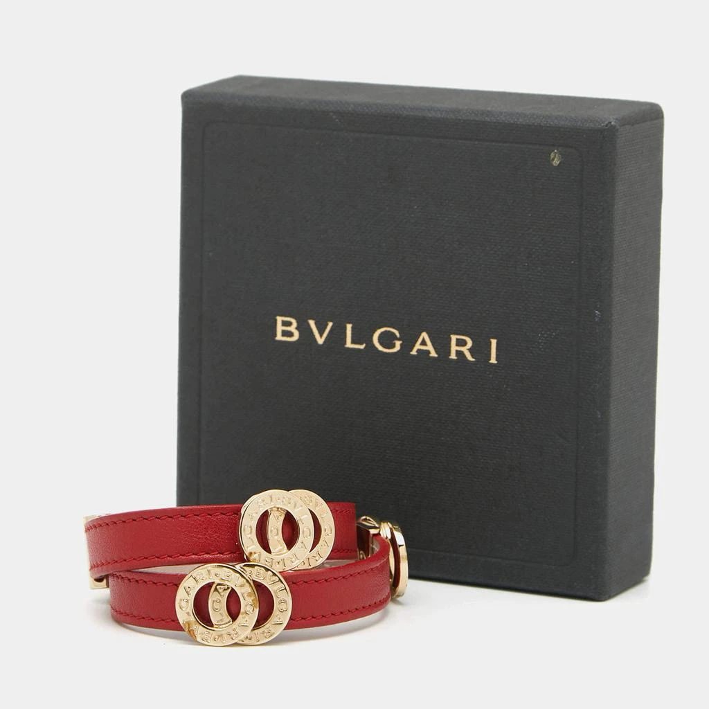 Bvlgari Red Leather Gold Tone Double Coiled Wrap Bracelet 商品