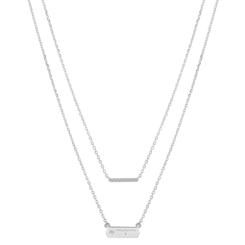 Cubic Zirconia "Mom" and Small Bar Necklace Set with Extender (0.06 ct. t.w.) in Fine Silver Plated Brass商品第1张图片规格展示