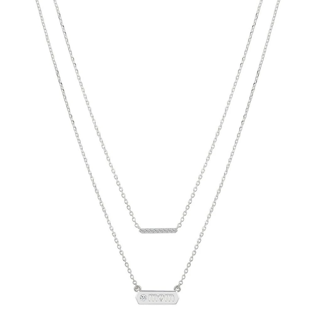 商品Unwritten|Cubic Zirconia "Mom" and Small Bar Necklace Set with Extender (0.06 ct. t.w.) in Fine Silver Plated Brass,价格¥375,第1张图片