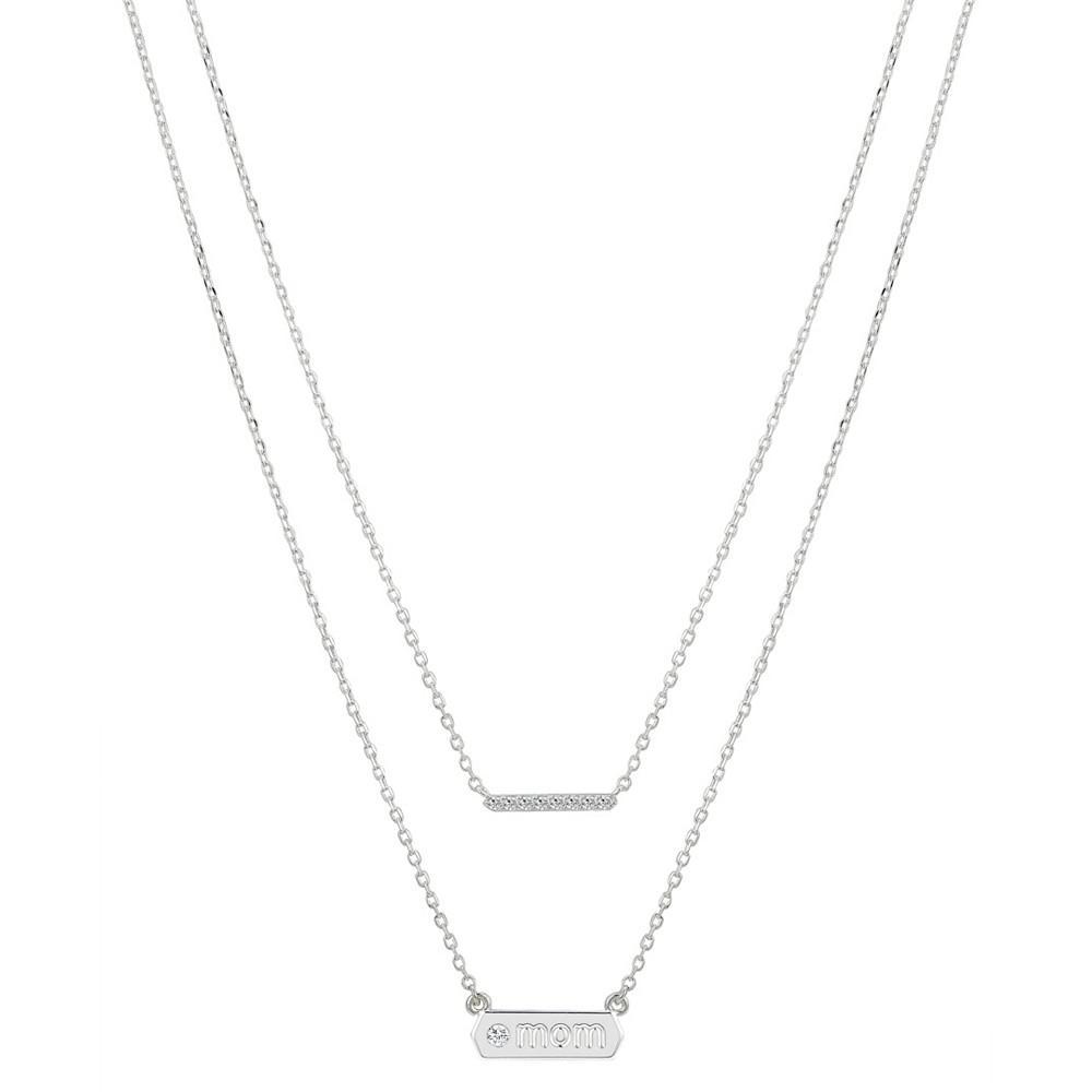 商品Unwritten|Cubic Zirconia "Mom" and Small Bar Necklace Set with Extender (0.06 ct. t.w.) in Fine Silver Plated Brass,价格¥180,第1张图片
