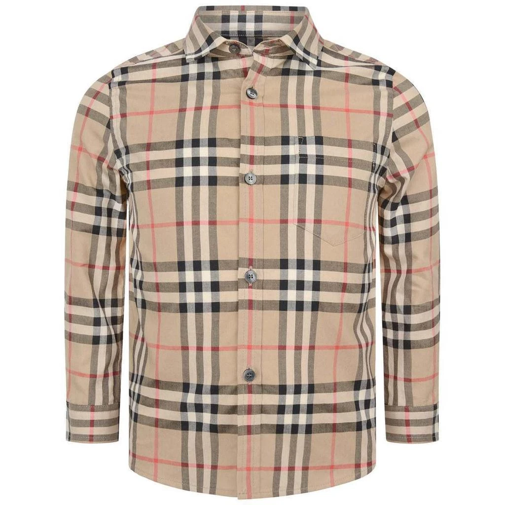 商品Burberry|Burberry Camel  Boys Beige Check Cotton Shirt,价格¥1323,第1张图片