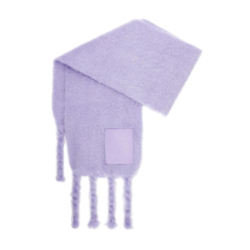 商品Loewe|罗意威 23年早春 女士浅紫色马海毛混纺流苏围巾F811257X07-6400,价格¥3810,第4张图片详细描述