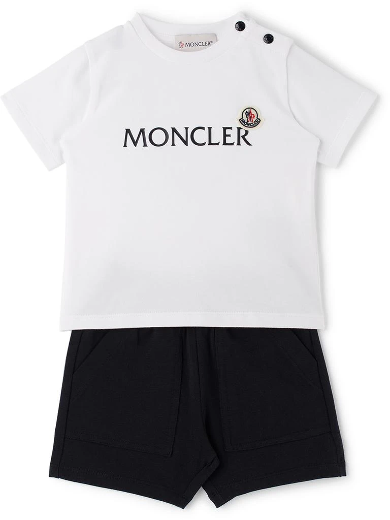 商品Moncler|白色 & 海军蓝徽标婴儿 T 恤 & 短裤套装,价格¥2091,第1张图片
