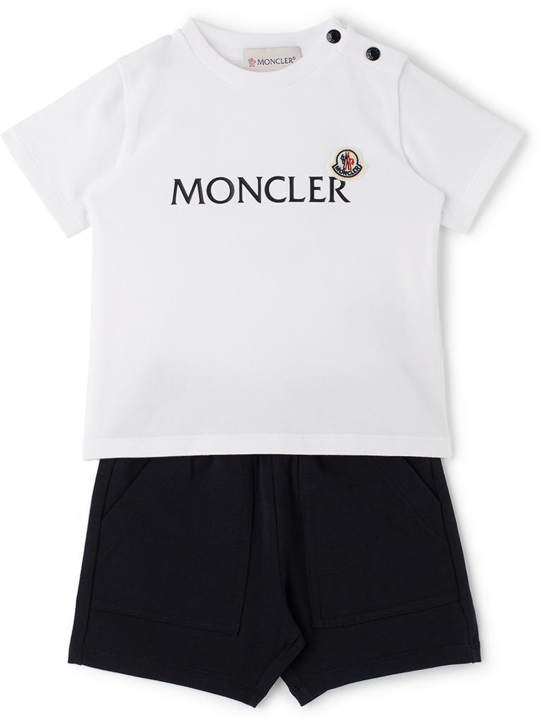 商品Moncler|白色 & 海军蓝徽标婴儿 T 恤 & 短裤套装,价格¥1957,第1张图片