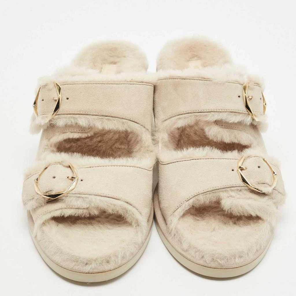 商品Nicholas Kirkwood|Nicholas Kirkwood Cream Suede and Fur Faux Pearl Buckle Detail Slide Sandals Size 41,价格¥2110,第3张图片详细描述