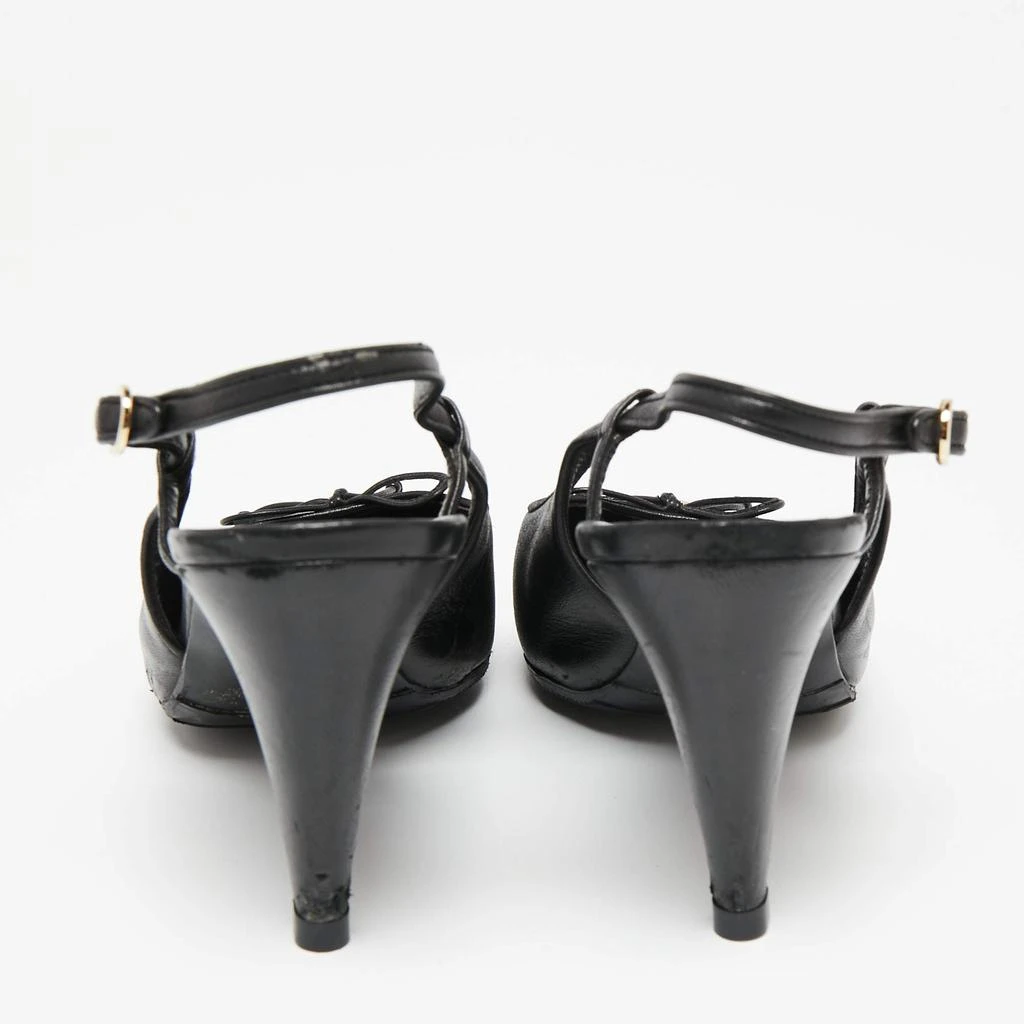 商品[二手商品] Chanel|Chanel Black/Gold Leather Bow CC Cap-Toe Slingback Pumps Size 38,价格¥2638,第5张图片详细描述