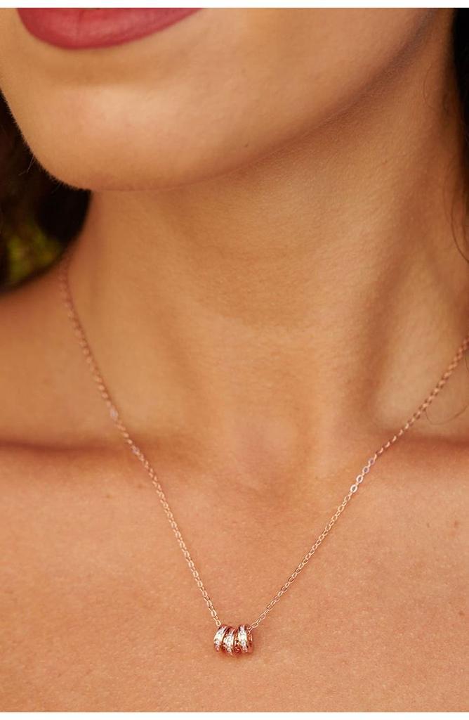 商品Savvy Cie Jewels|18K Rose Gold Vermeil Sterling Silver CZ Triple Rondell Necklace,价格¥369,第4张图片详细描述