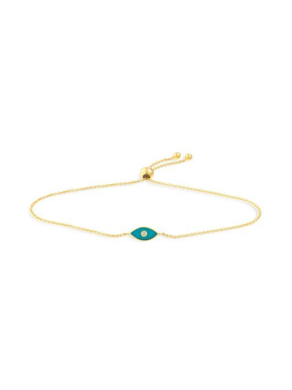 商品Saks Fifth Avenue|14K Yellow Gold & 0.01 TCW Diamond Blue Enamel Evil Eye Bolo Bracelet,价格¥2681,第1张图片
