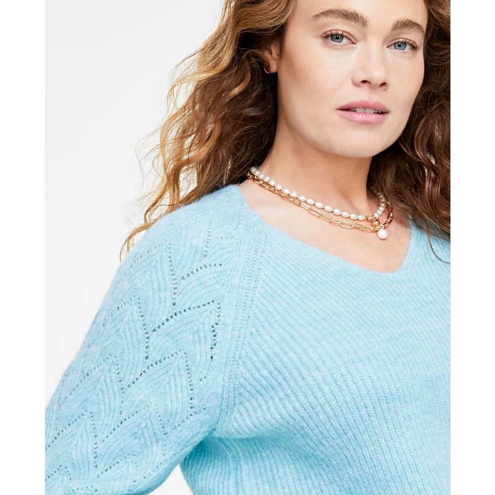 商品On 34th|Women's V-Neck Pointelle-Sleeve Sweater, Created for Macy's,价格¥178,第3张图片详细描述