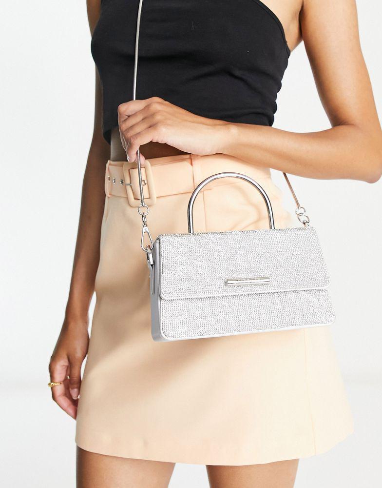 ALDO Frellan cross body bag with top handle in silver diamante商品第1张图片规格展示