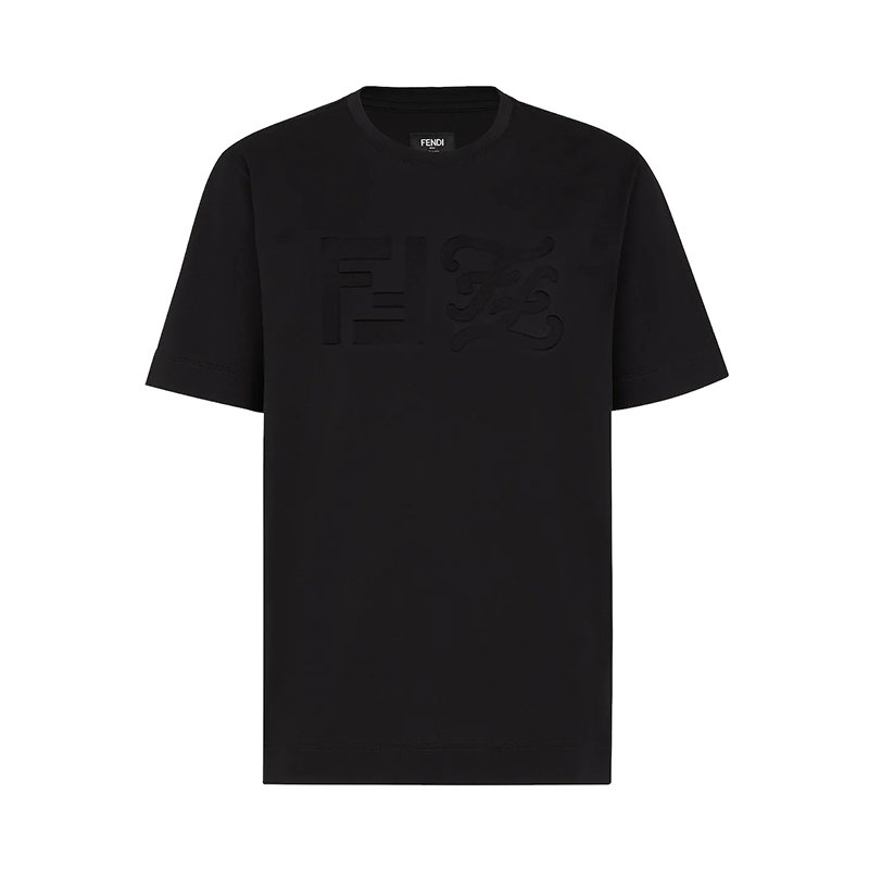 【预售3-7天】FENDI/芬迪 22年早春新款 男士黑色纯棉浮雕FF Logo图案短袖T恤FY0936AIU7F0QA1商品第1张图片规格展示