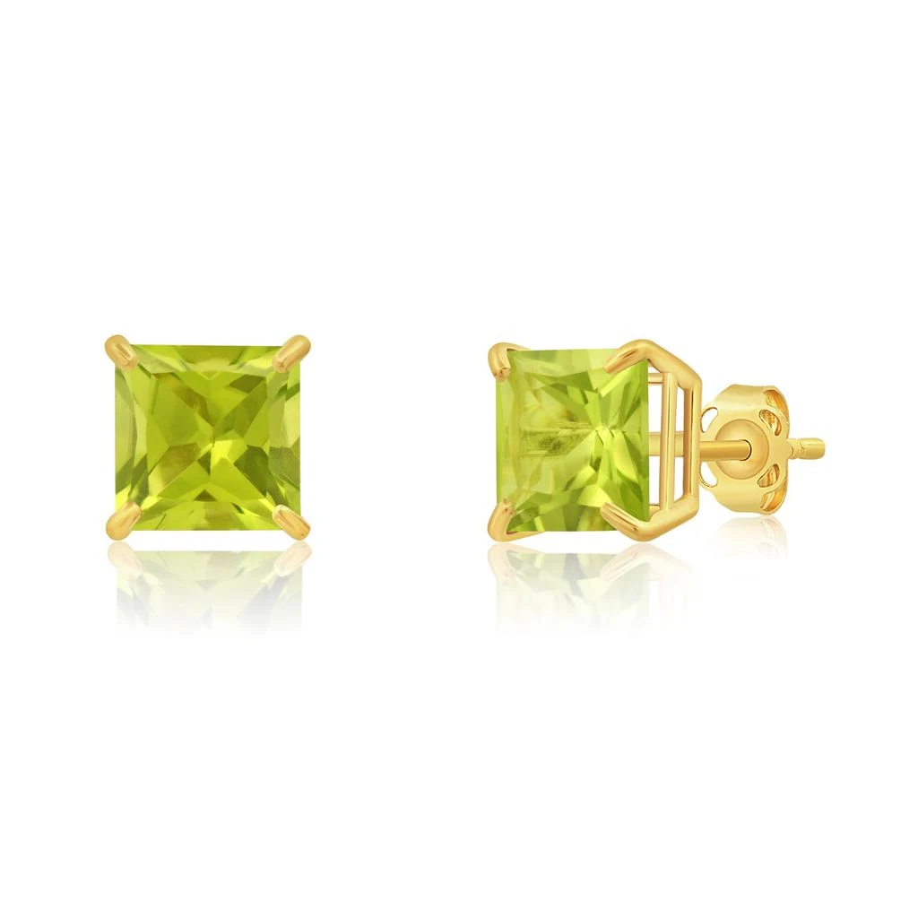 14k Yellow Gold Solitaire Princess-Cut Gemstone Stud Earrings (7mm) 商品