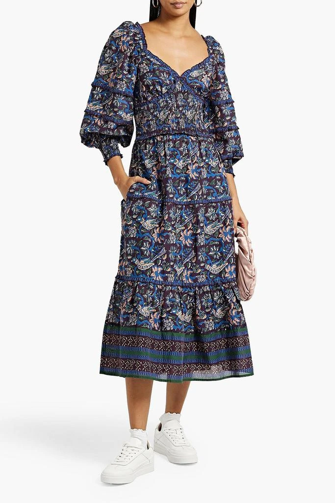 商品Sea|Noah shirred tiered floral-print cotton-voile midi dress,价格¥1450,第2张图片详细描述