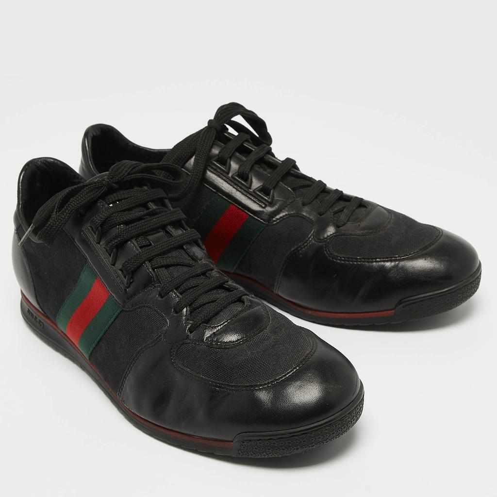 【関税&送料込】Gucci Black Canvas Sneakers Gucci Gucci Black Leather and GG Canvas Web Low Top Sneakers