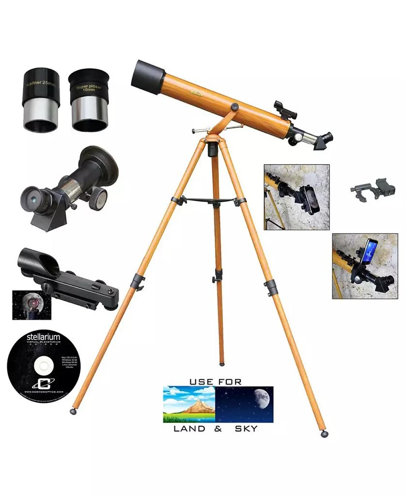 商品Cosmo Brands|Cassini 800mm X 60mm Wood Grain Telescope and Smartphone Adapter and Slow Motion Rod,价格¥2240,第1张图片