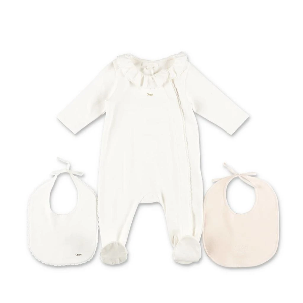 商品Chloé|Chloé Chloe Set Con Tutina Bianca E Due Bavette Rosa E Bianca In Jersey Di Cotone Baby Girl,价格¥1720,第3张图片详细描述