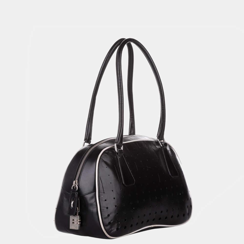 商品[二手商品] Prada|Prada Black Perforated Leather Shoulder Bag,价格¥2553,第4张图片详细描述