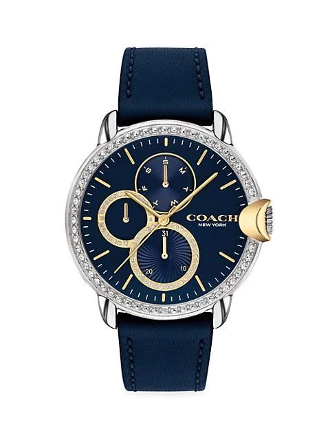 商品Coach|Arden Stainless Steel & Crystal Leather Strap Watch,价格¥2213,第1张图片