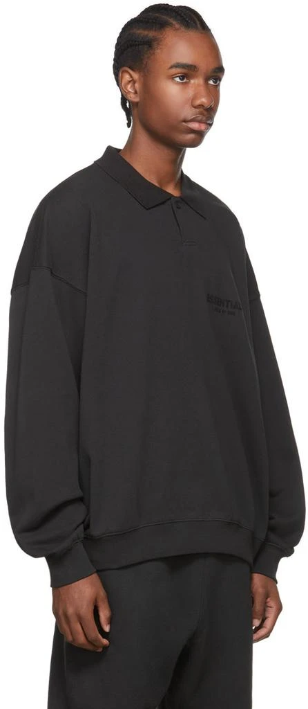 商品Essentials|Black Cotton Long Sleeve Polo,价格¥555,第2张图片详细描述