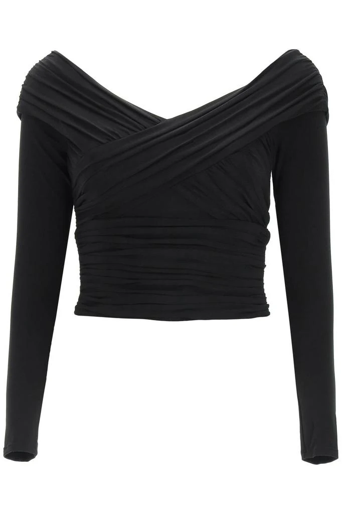 商品[国内直发] Self Portrait|Self-Portrait Crossover Neck Long-Sleeved Top - UK4 / Black,价格¥1182,第1张图片