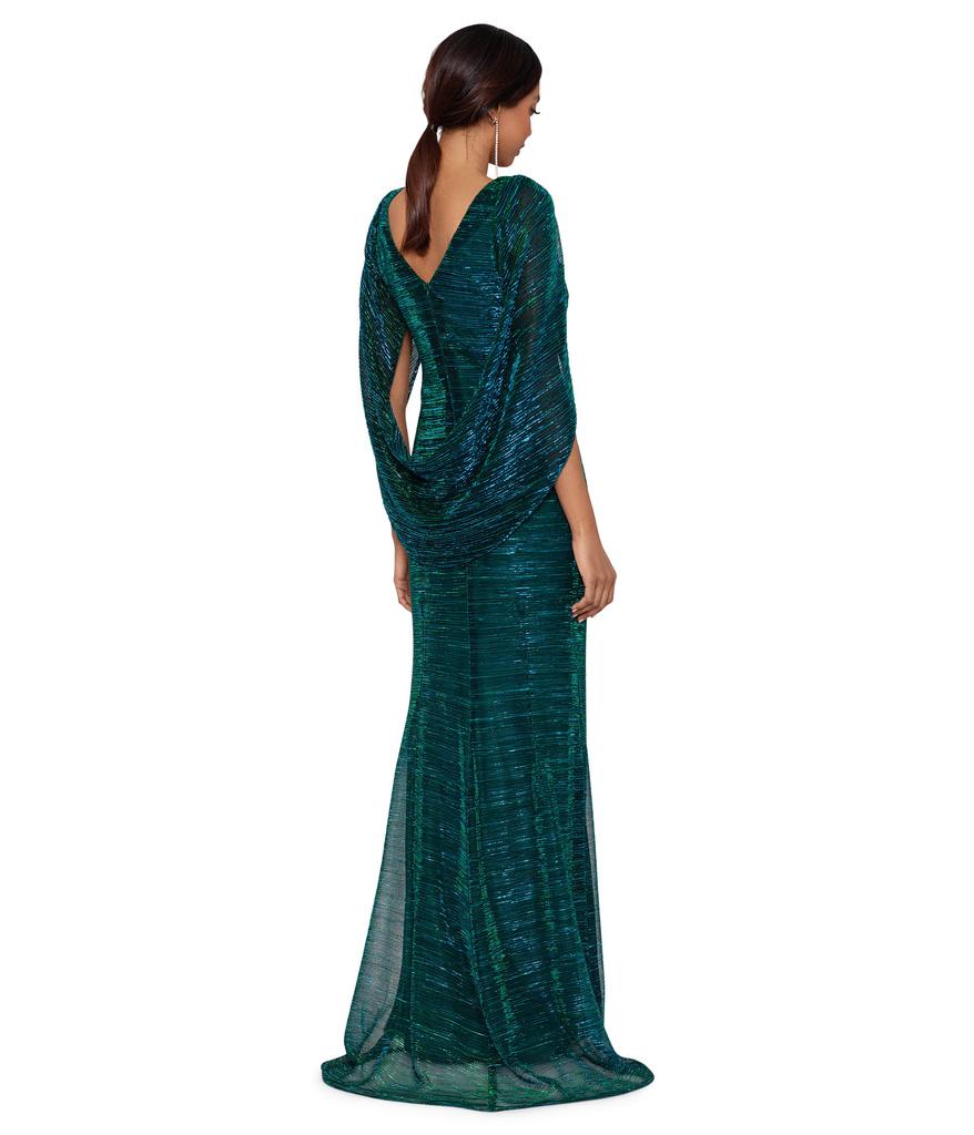 Long Metallic Long Sleeve Drape Dress商品第2张图片规格展示