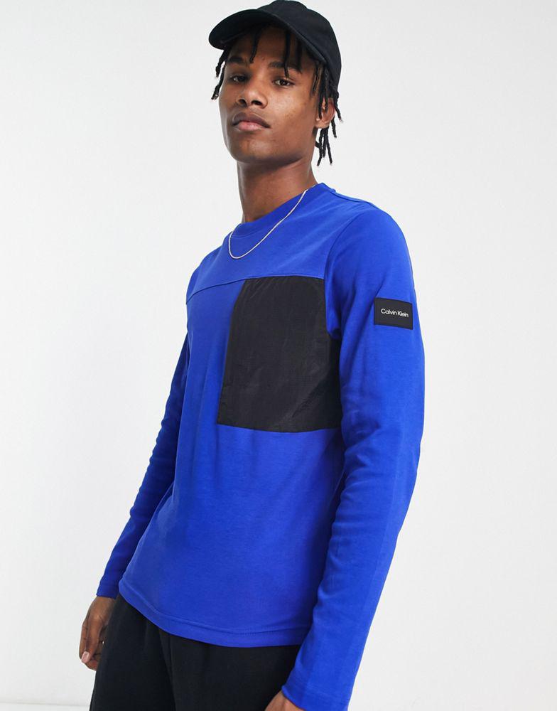 Calvin Klein long sleeve t-shirt in blue with pocket商品第1张图片规格展示