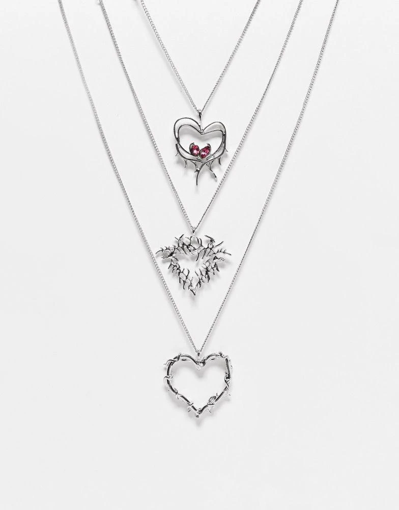 商品Reclaimed Vintage|Reclaimed Vintage 3 row mega heart pendant necklace in silver,价格¥139,第1张图片