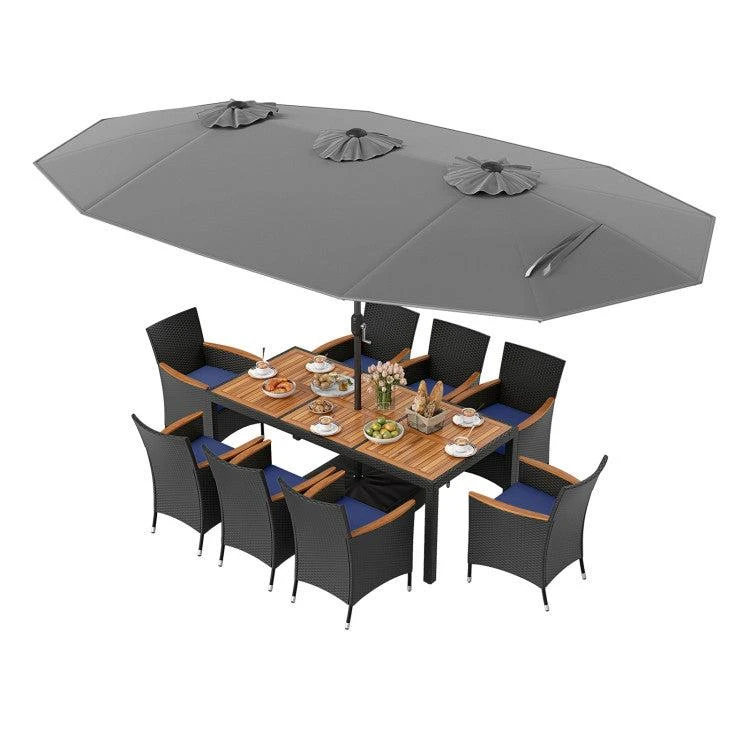 商品Hivvago|10 Piece Outdoor Patio Dining Set with 15 Feet Double-Sided Twin Umbrella,价格¥8178,第5张图片详细描述