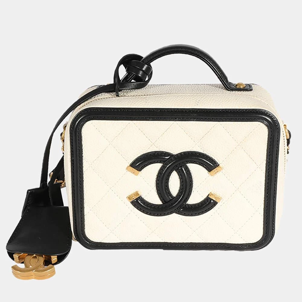 商品[二手商品] Chanel|Chanel White Quilted Caviar Leather Small Filigree Vanity Case Shoulder Bag ,价格¥33665,第1张图片