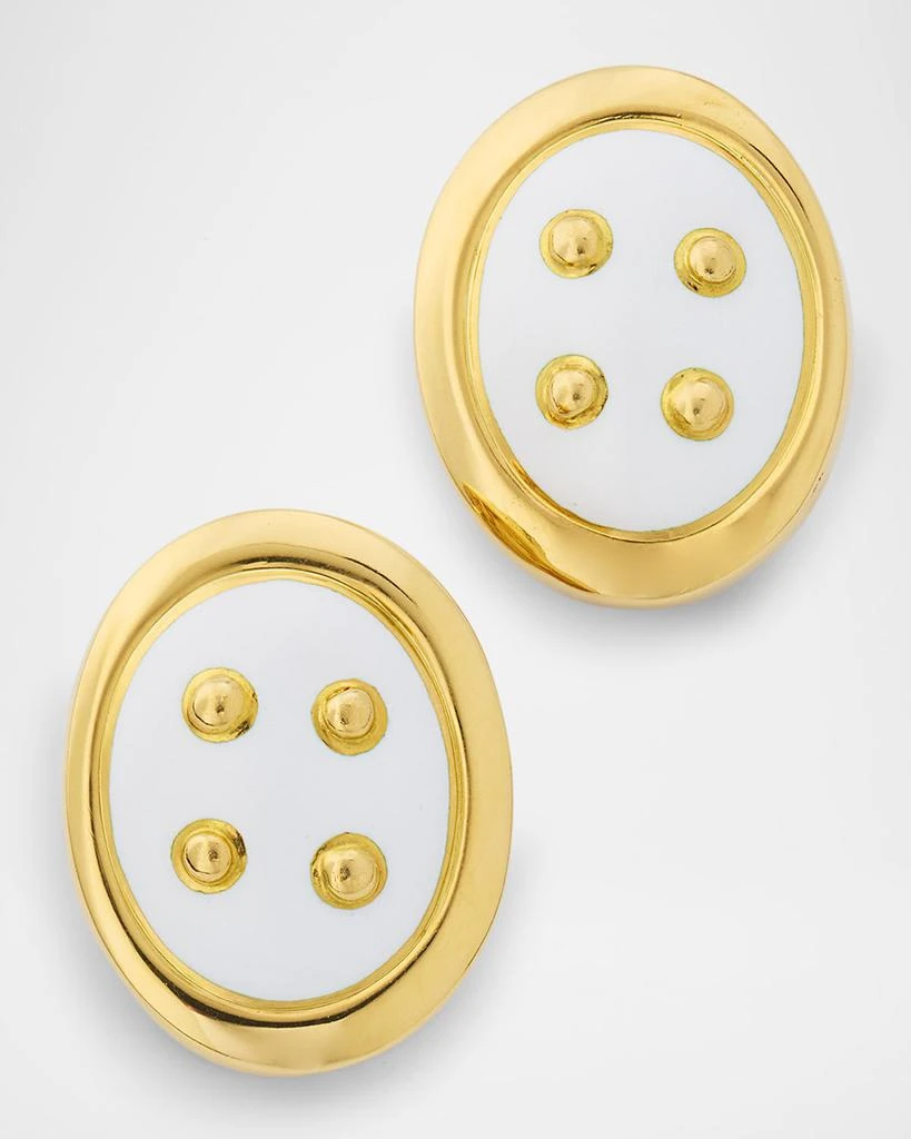 商品NM Estate|Estate A Clunn 18K Yellow Gold White Enamel Off-Set Framed Clip-On Earrings,价格¥55588,第1张图片