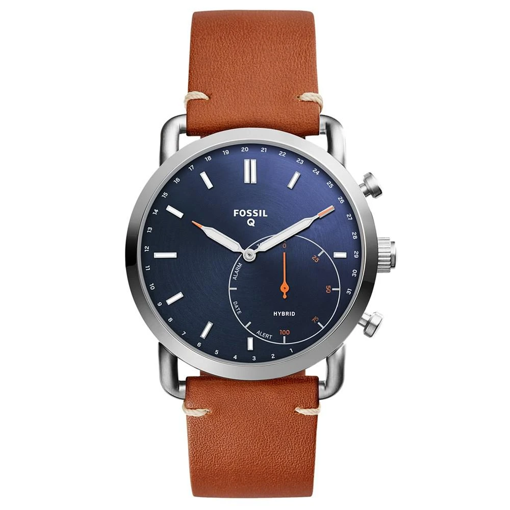 商品Fossil|Men's Tech Commuter Brown Leather Strap Hybrid Smart Watch  42mm,价格¥580,第1张图片