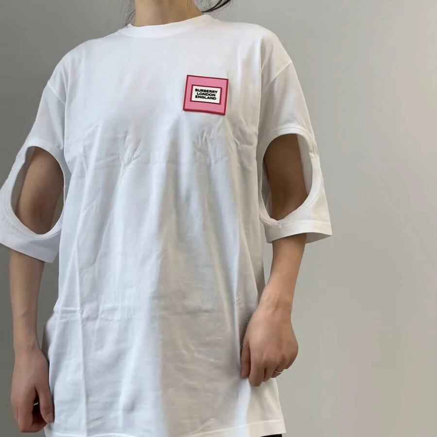 商品Burberry|Optic White Oversized Cut-out Sleeves T-shirt,价格¥1011,第1张图片