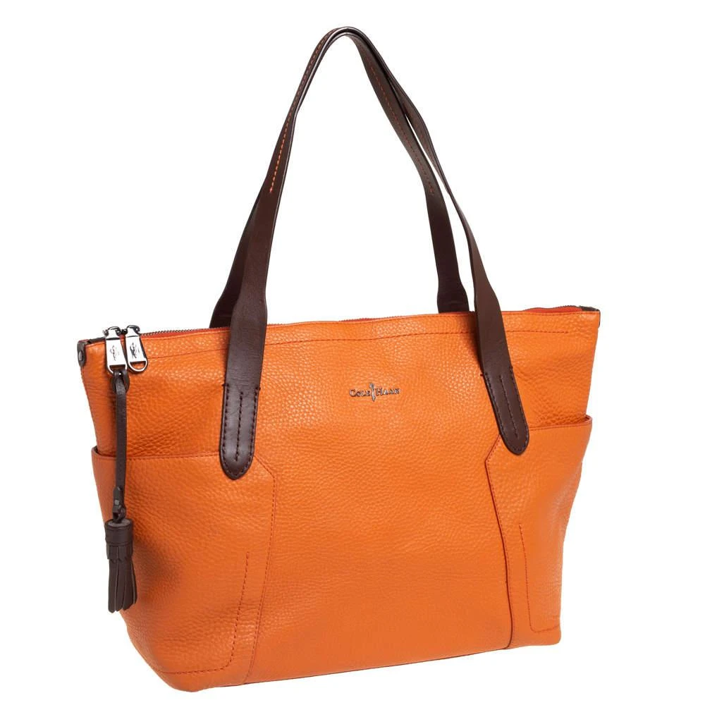 商品[二手商品] Cole Haan|Cole Haan Orange/Brown Leather Parker Top Zip Shopper Tote,价格¥1432,第3张图片详细描述