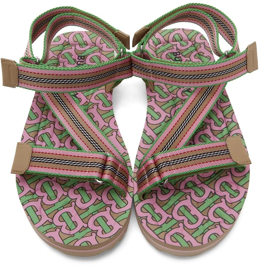 商品Burberry|SSENSE Exclusive Pink & Green Patterson Flat Sandals,价格¥1019,第5张图片详细描述