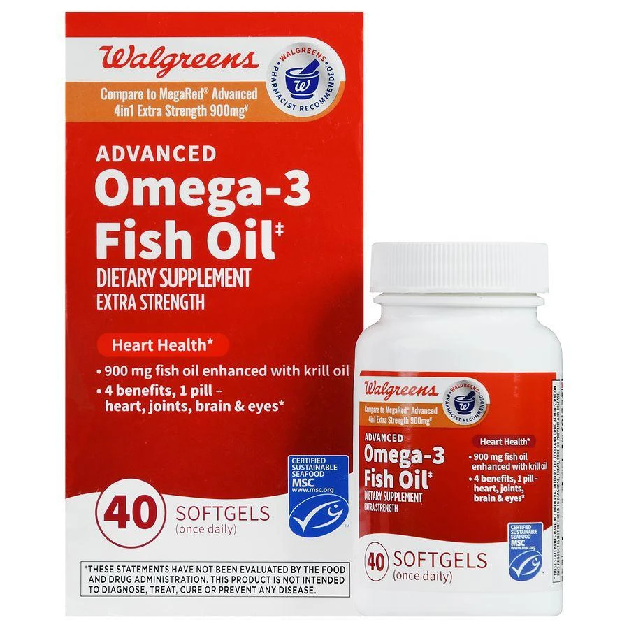 商品Walgreens|高级 Omega-3 鱼油超强 900 毫克 ,价格¥215,第1张图片