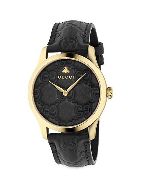 商品Gucci|G-Timeless Goldtone Stainless Steel Leather Strap Watch,价格¥9385,第1张图片